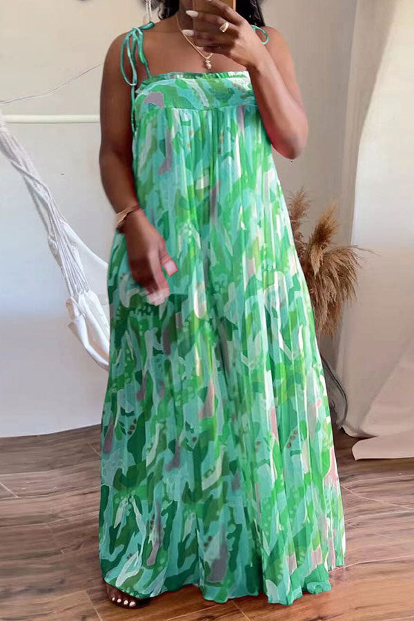 Floral Print Laid Back Wide Leg Pleated Jumpsuit