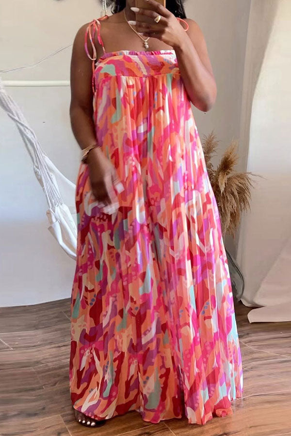 Floral Print Laid Back Wide Leg Pleated Jumpsuit
