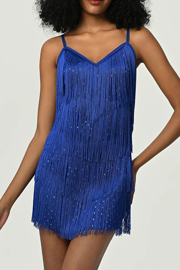 Solid Color Retro Tassel Mini Dress