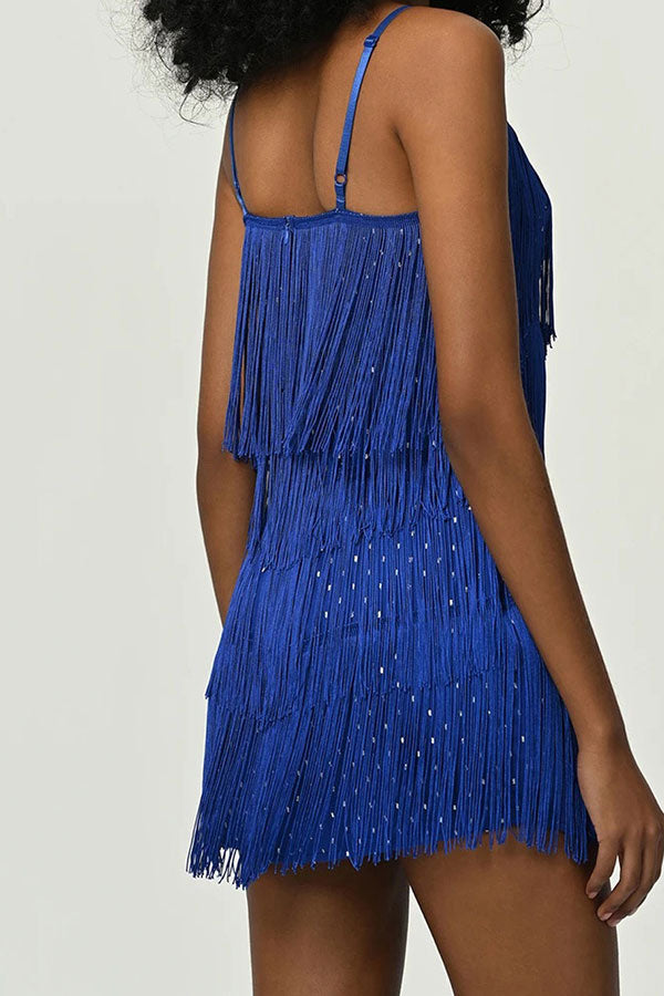 Solid Color Retro Tassel Mini Dress