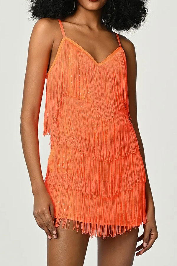 Solid Color Retro Tassel Mini Dress